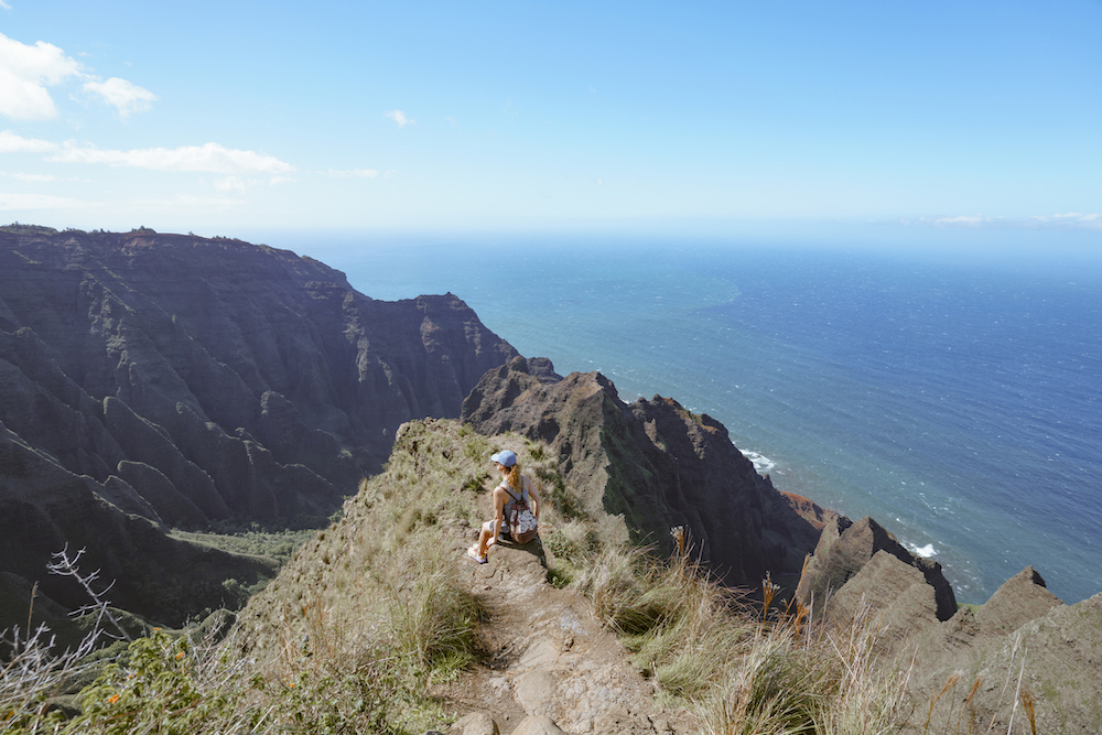 Woman hiking in the Napali Coast of Kauai